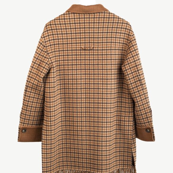 Nanushka Marzy Brown & Beige Fringed Checked Wool-Blend Coat - Picture 3 of 14